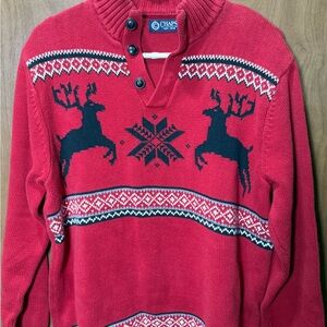 Chaps Festive Red Crewneck Sweater size M Reindeer Quality 100% cotton